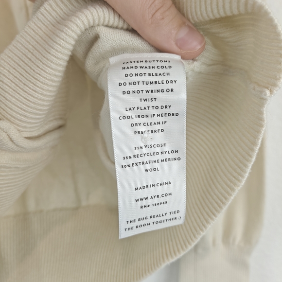 AYR The Airport Cardi V-neck Wool Blend Light Weight Ivory Sweater Size M - Picture 15 of 15